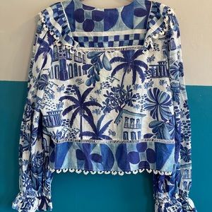 XL Farm Rio NWT Blue&White Blouse